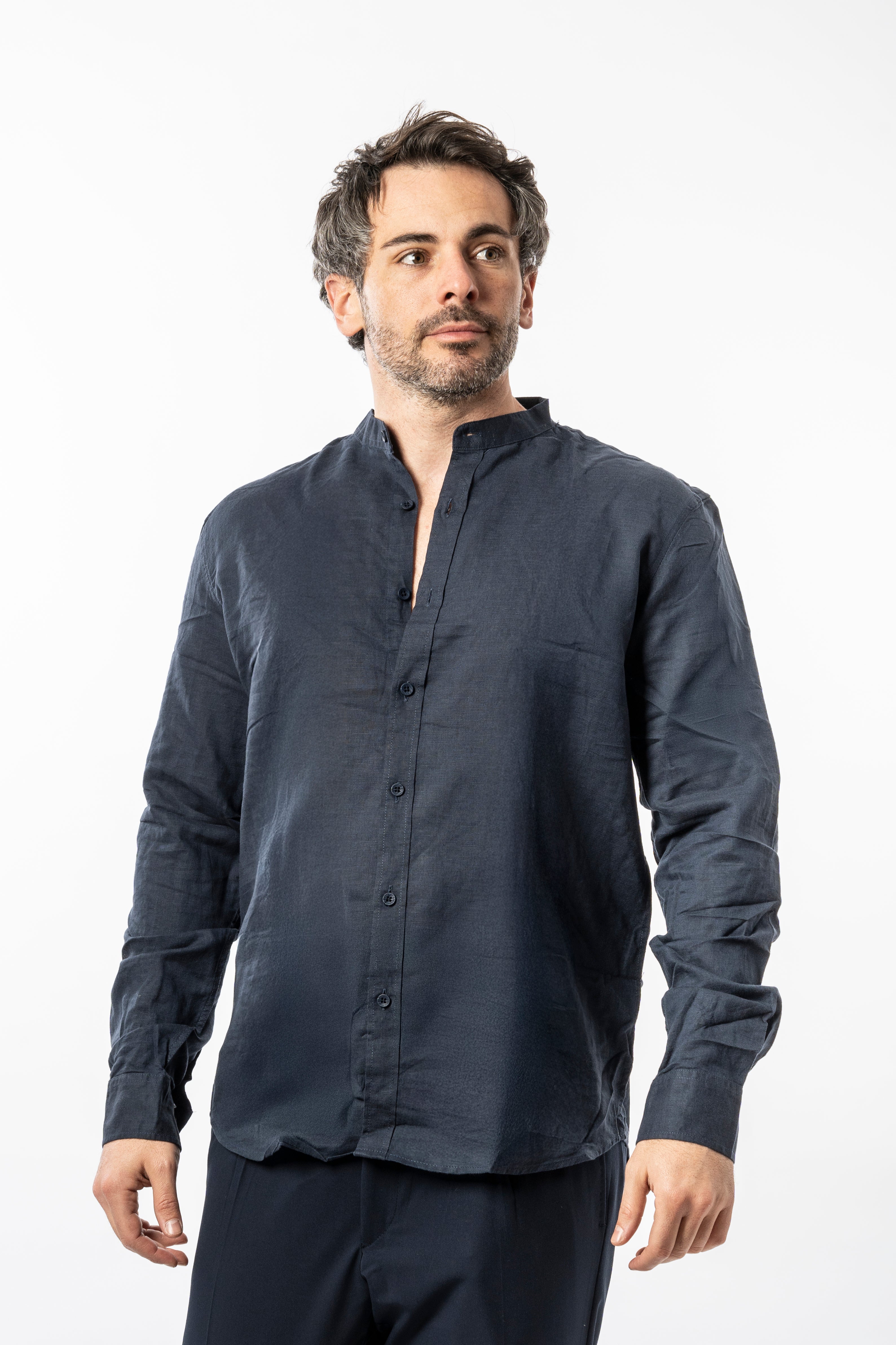 Camicia Vinc coreano linon - Nero